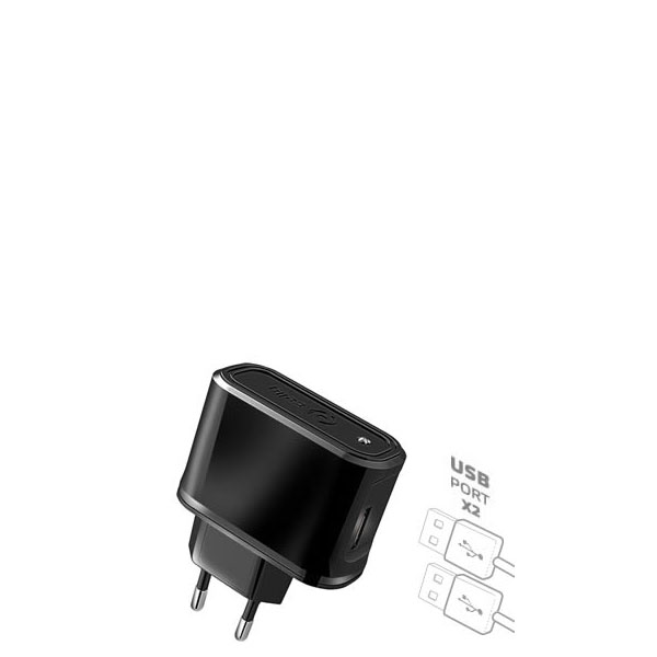 CELLY, putni punjač, dual USB, 2.1A, crni